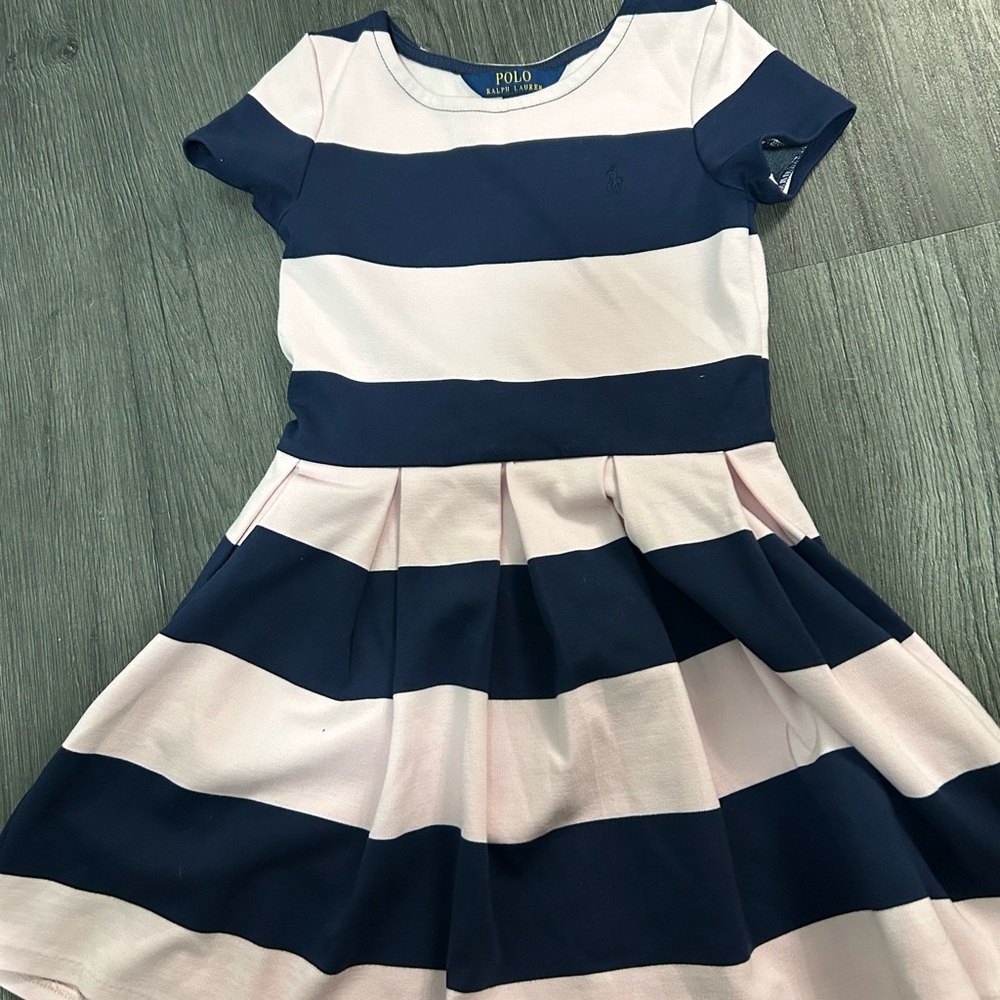 Polo by Ralph Lauren Blue and White Pleated Fit and Flare Dress